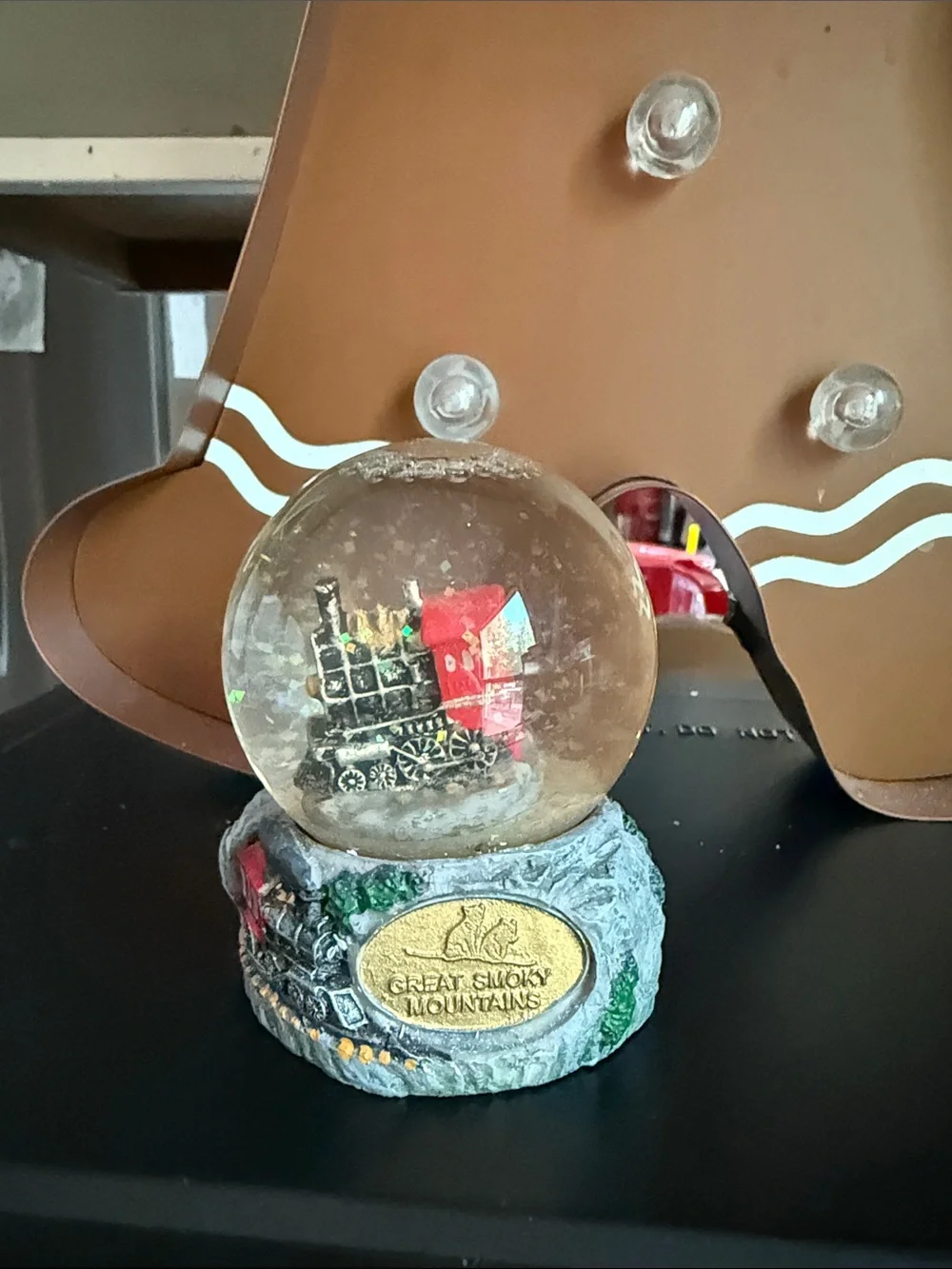 Mini Snow Globe Smokey Mountains Tn Train Holiday Decor - Red & Green Train